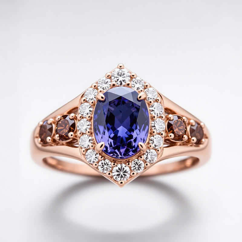 Sotiya Halo Oval Cut Coffee Engagement Ring Sterling Silver-Sotiya