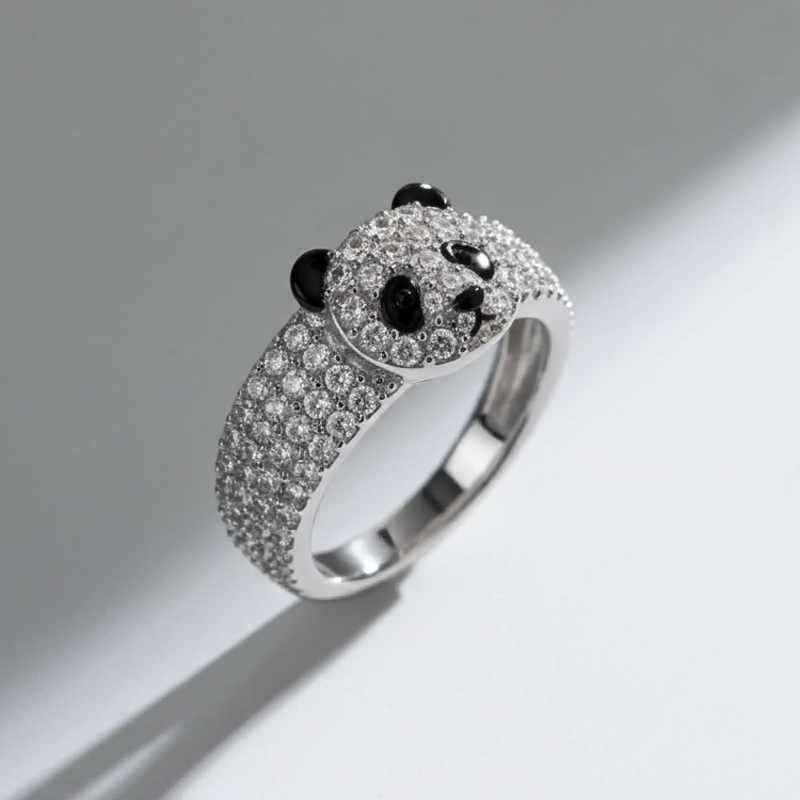 Sotiya Panda Black Enamel Cocktail Ring-Sotiya