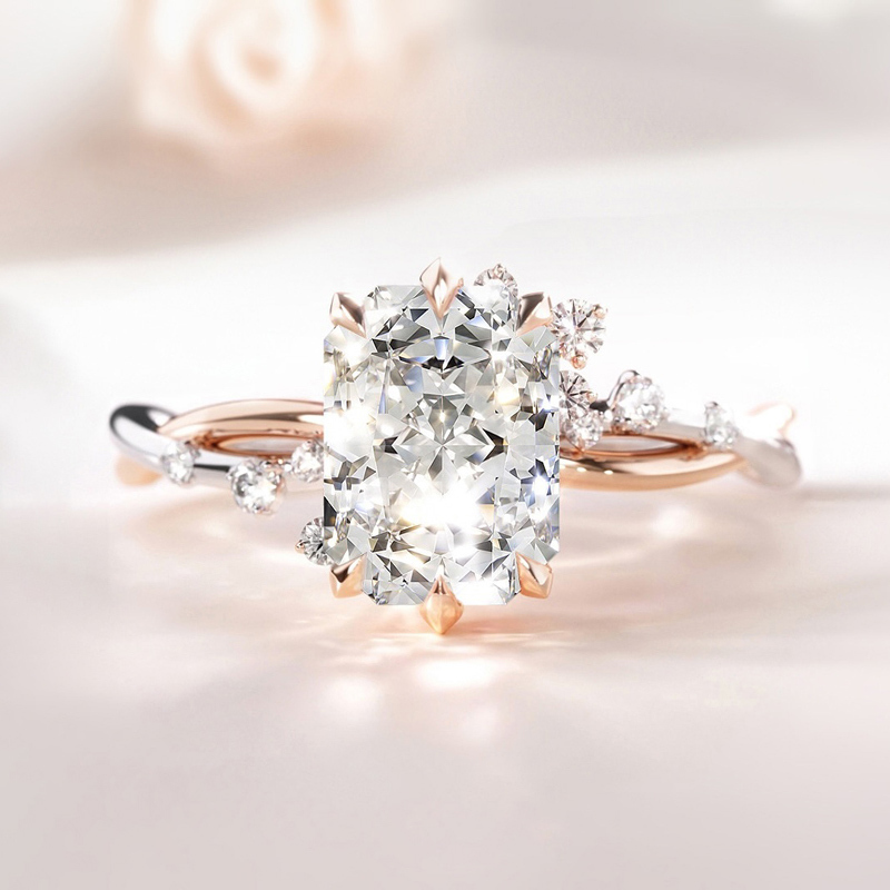 Sotiya Two Tone Twist Radiant Cut Engagement Ring Sterling Silver-Sotiya