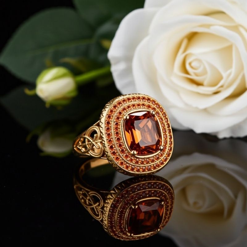 Sotiya Best Buds Princess Inspired Celtic Triple Spiral Knot Design Double Halo Coffee Cushion Cut Engagement Ring Sterling Silver-Sotiya