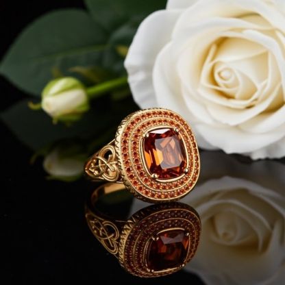 Sotiya Best Buds Princess Inspired Celtic Triple Spiral Knot Design Double Halo Coffee Cushion Cut Engagement Ring Sterling Silver-Sotiya