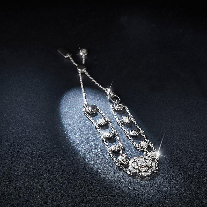 Sotiya Flower Design Moissanite Bolo Bracelet Sterling Silver-Sotiya