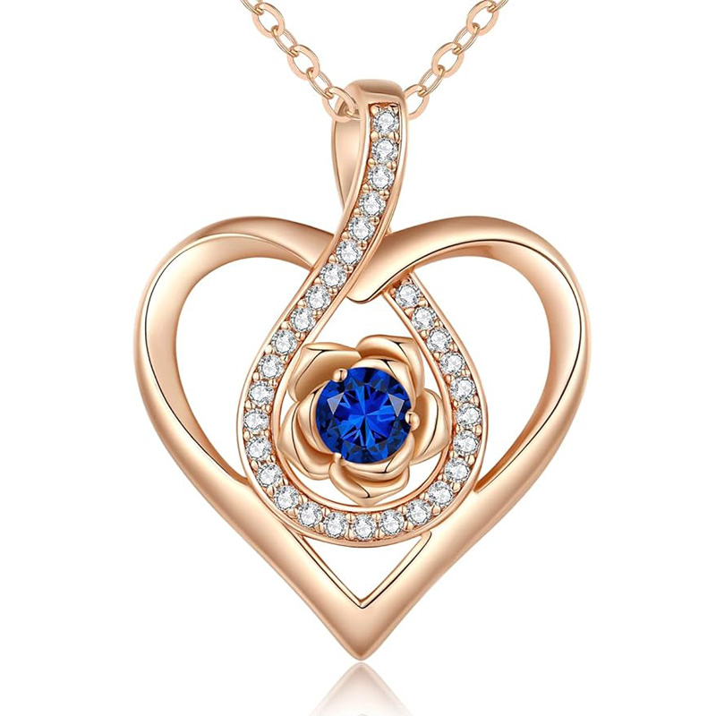 Sotiya 12 Birthstones Heart Rose Round Cut Necklace Sterling Silver-Sotiya