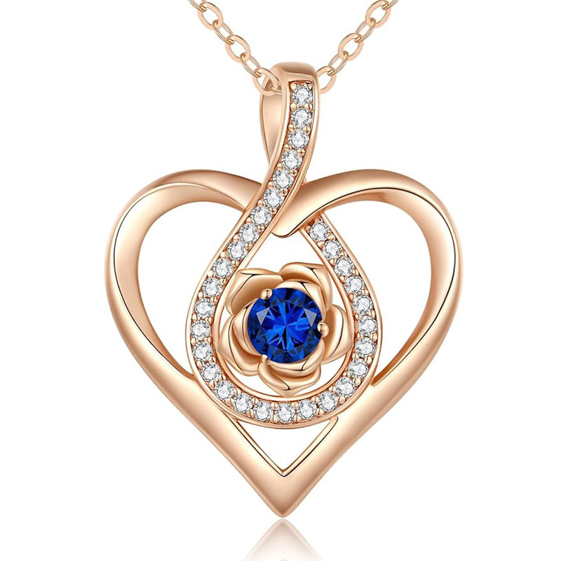 Sotiya 12 Birthstones Heart Rose Round Cut Necklace Sterling Silver-Sotiya