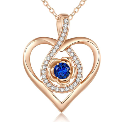 Sotiya 12 Birthstones Heart Rose Round Cut Necklace Sterling Silver-Sotiya