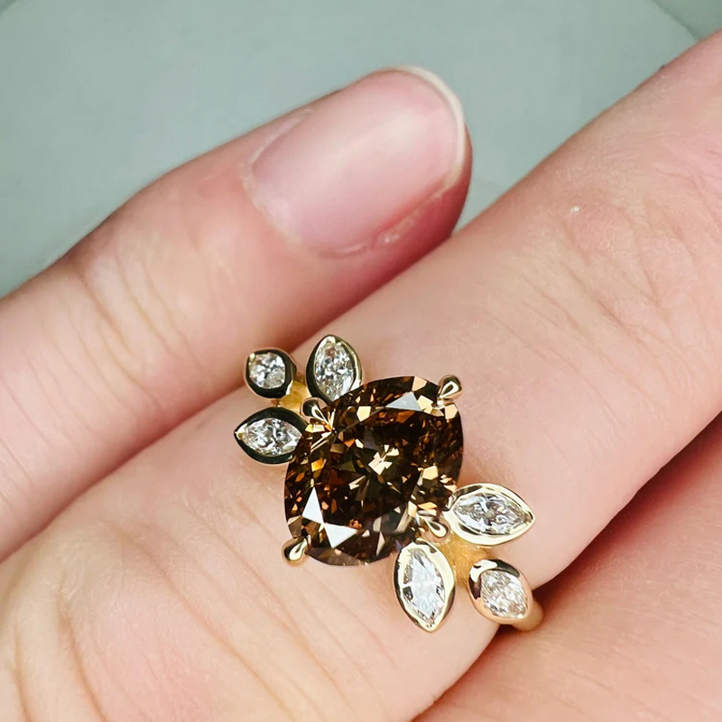 Sotiya Floral Inspired Sidestone Coffee Oval Cut Engagement Ring Sterling Silver-Sotiya