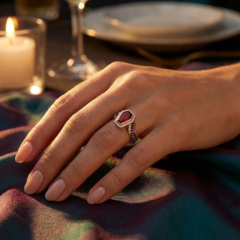 Sotiya Two Tone Twist Shank Halo Coffin Cut Coffee Engagement Ring Sterling Silver-Sotiya