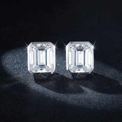 Sotiya Solitaire Emerald Cut Moissanite Stud Earrings Sterling Silver-Sotiya