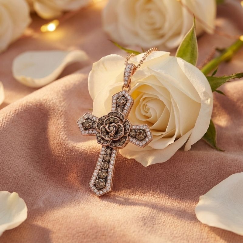 Sotiya Rose Design Faith Cross Coffee Necklace Sterling Silver-Sotiya
