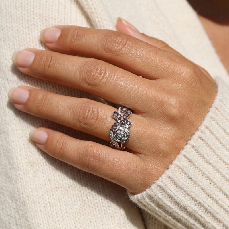 Sotiya Rose Design Faith Cross Coffee Cocktail Ring Sterling Silver-Sotiya
