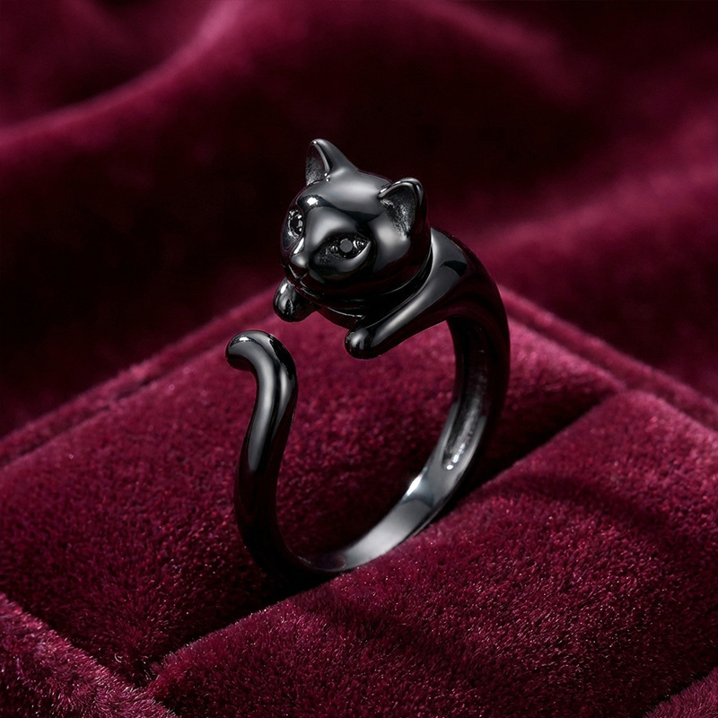 Sotiya Rotating Soothe Black Cat Ring Sterling Silver-Sotiya