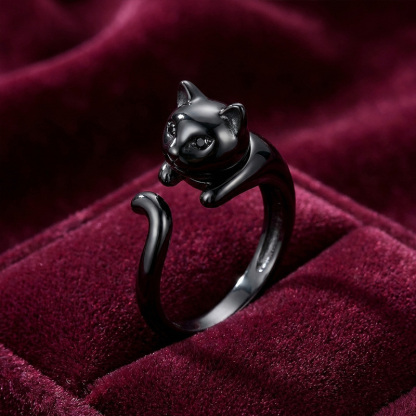 Sotiya Rotating Soothe Black Cat Ring Sterling Silver-Sotiya
