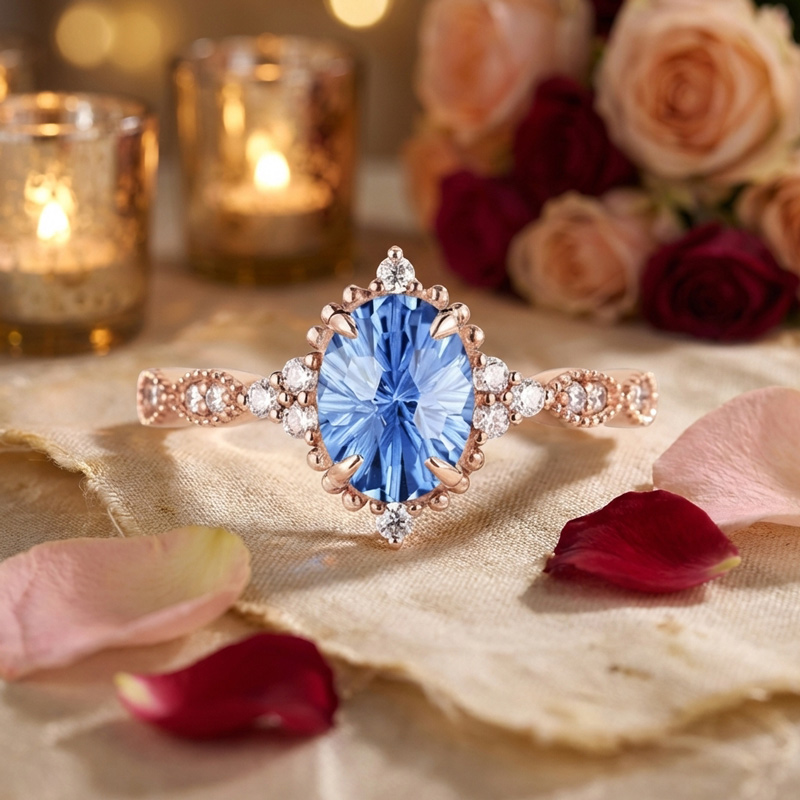 Sotiya Vintage Aquamarine Blue Oval Fantasy Starbrite Cut Engagement Ring Sterling Silver-Sotiya