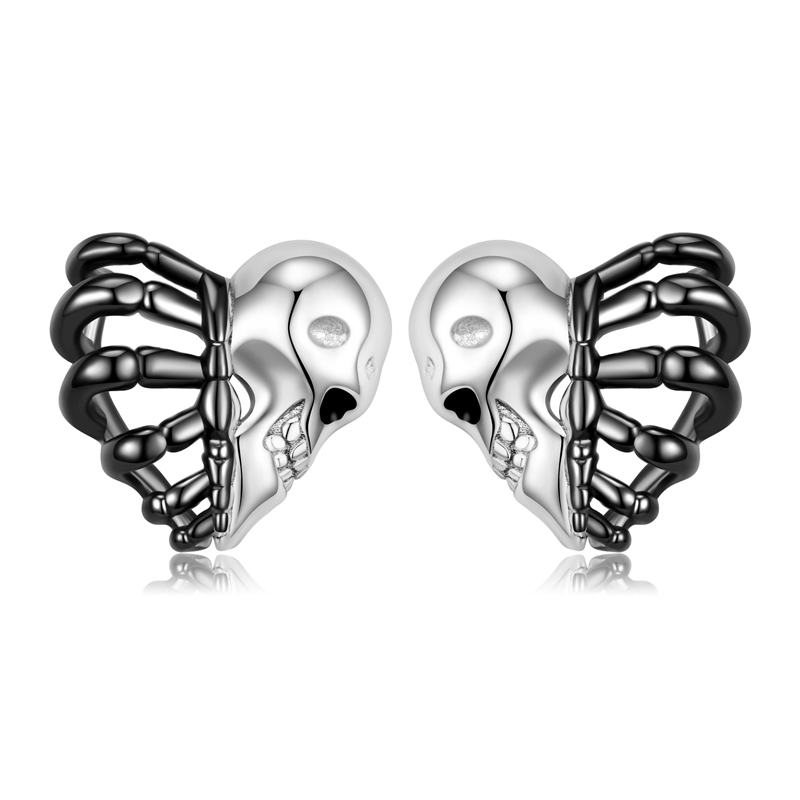 Sotiya Two Tone Skull Heart Skeleton Stud Earrings Sterling Silver-Sotiya