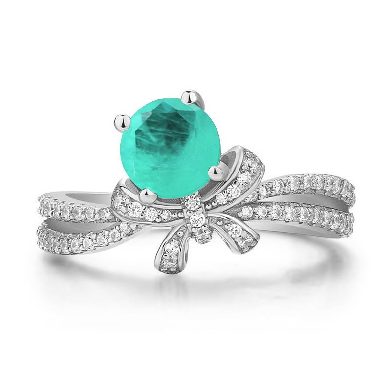 Sotiya Round Cut Paraiba Bowknot Engagement Ring Sterling Silver-Sotiya