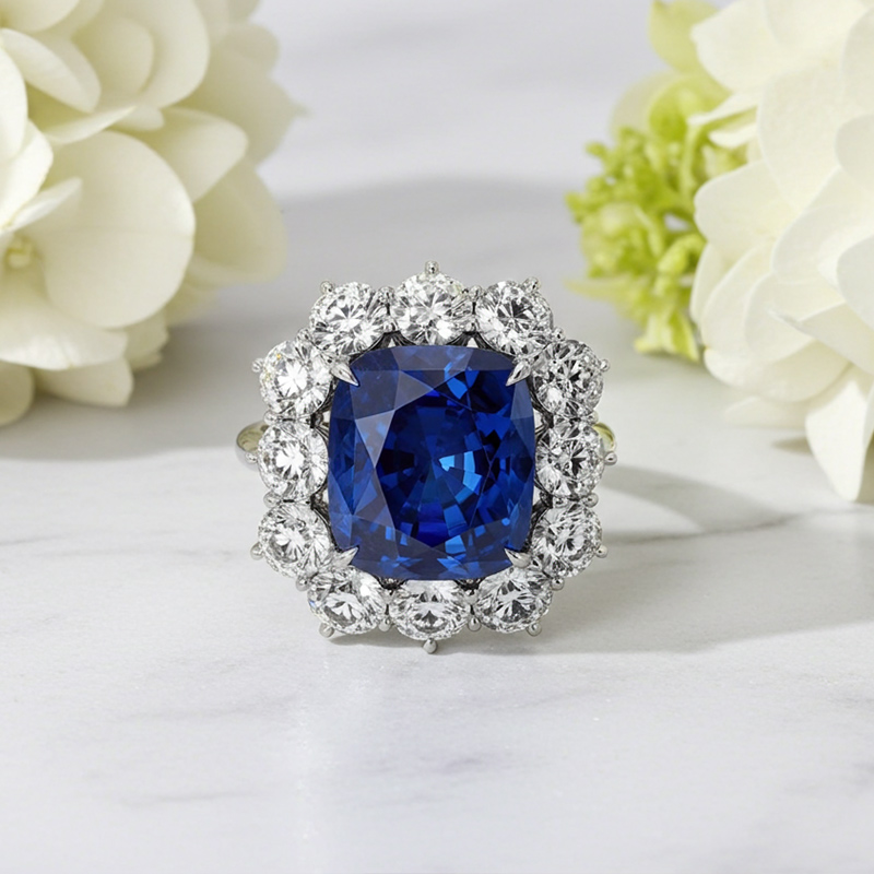 Sotiya Halo Rec Cushion Cut Engagement Ring Sterling Silver-Sotiya