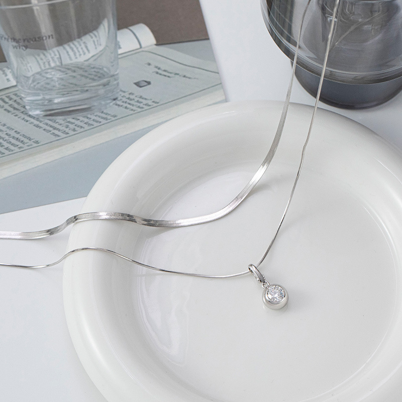 Sotiya Double Layer Solitaire Round Cut Moissanite Necklace Sterling Silver-Sotiya