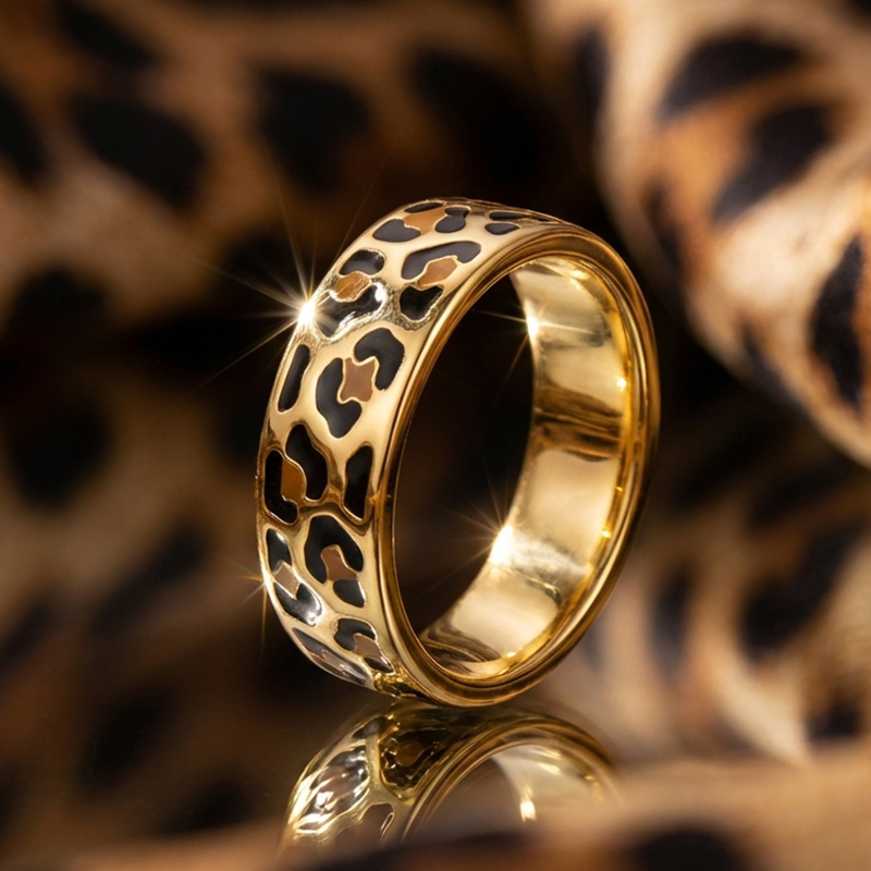 Sotiya Leopard Print Coffee Enamel Ring Sterling Silver-Sotiya