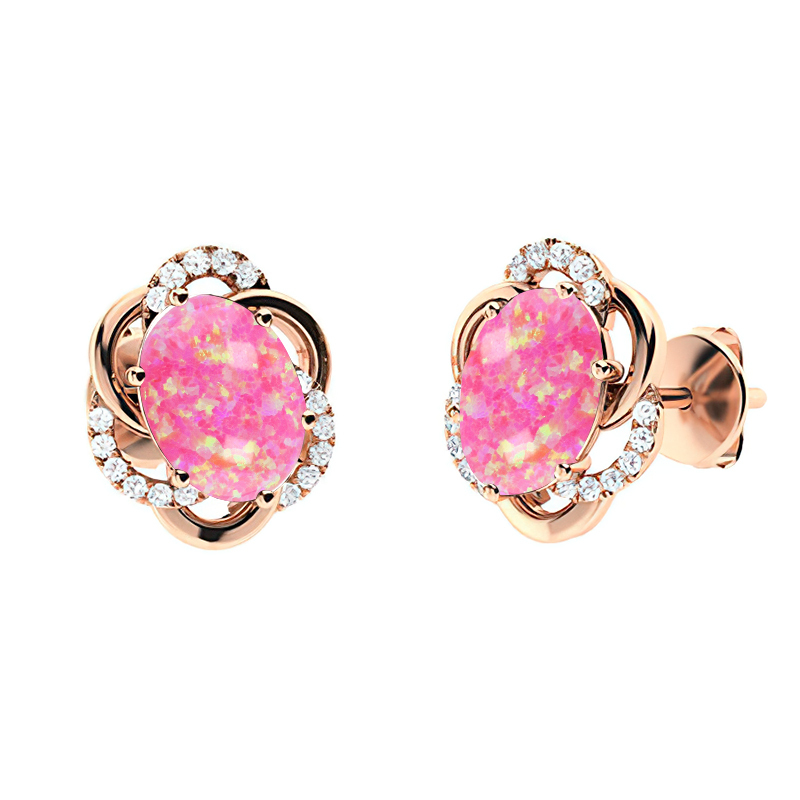 Sotiya Oval Cut Opal Halo Flower Petal Design Stud Earrings Sterling Silver-Sotiya