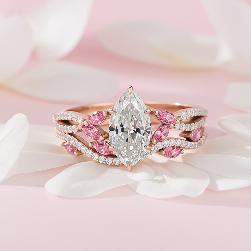 Sotiya Twisted Vine Marquise Cut Luxury Wedding Bridal Ring Set Sterling Silver-Sotiya