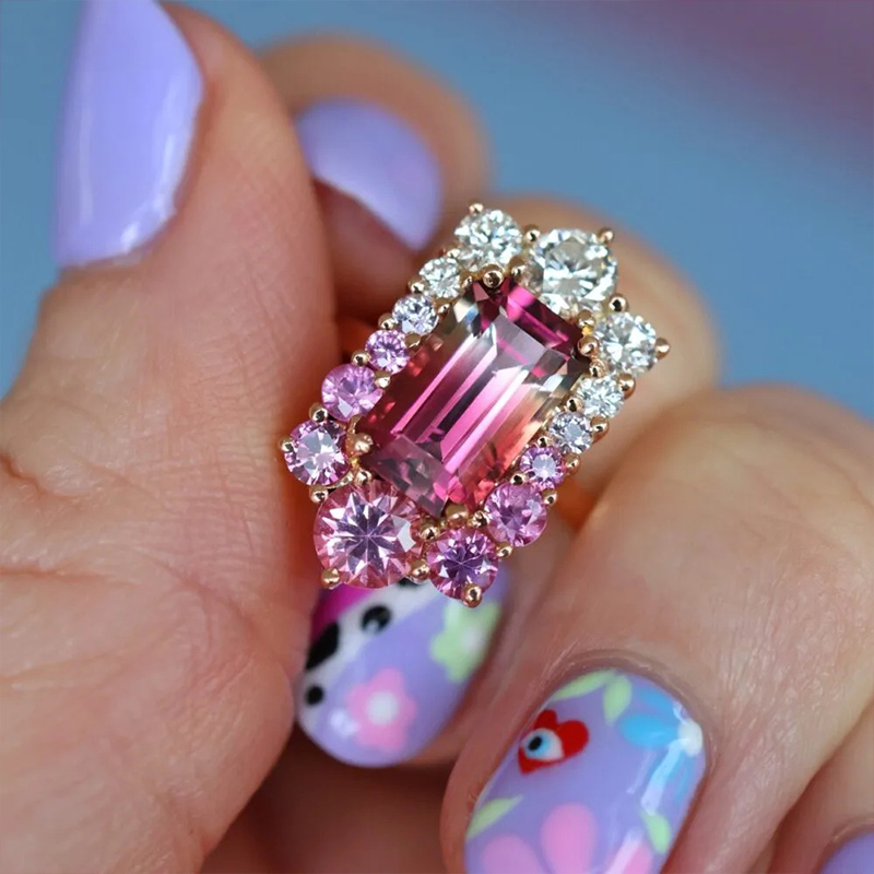 Sotiya Vintage Watermelon Emerald Cut Engagement Ring Sterling Silver-Sotiya