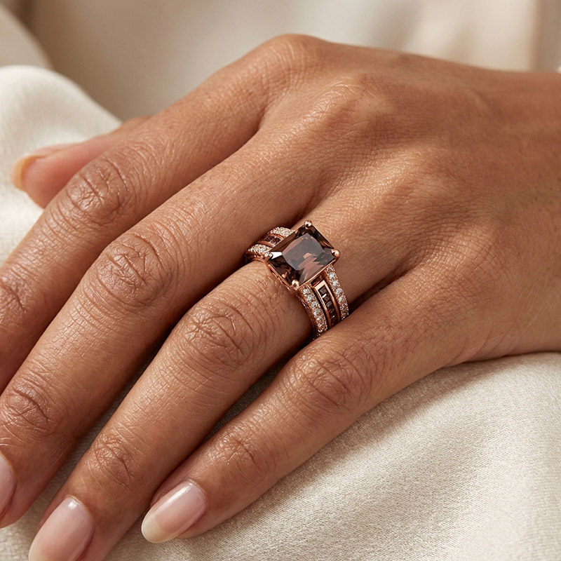 Sotiya Interchangeable Radiant Cut Coffee Wedding Bridal Ring Set