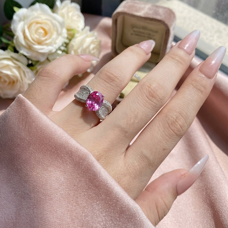 Sotiya Hot Pink/Lab Grown Sapphire Unique Oval Cut Engagement Ring Sterling Silver