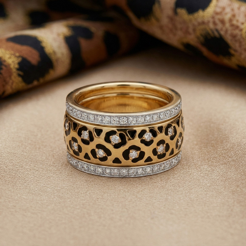 Sotiya Leopard Print Enamel Wide Eternity Ring Sterling Silver-Sotiya