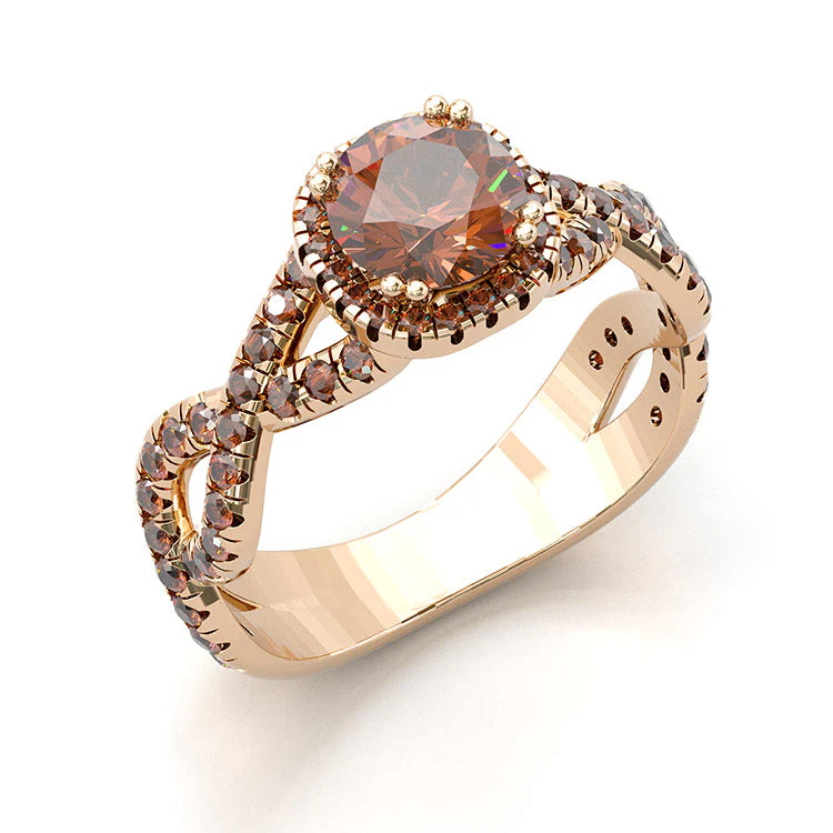 Sotiya Twist Shank Halo Round Cut Coffee Engagement Ring Sterling Silver-Sotiya