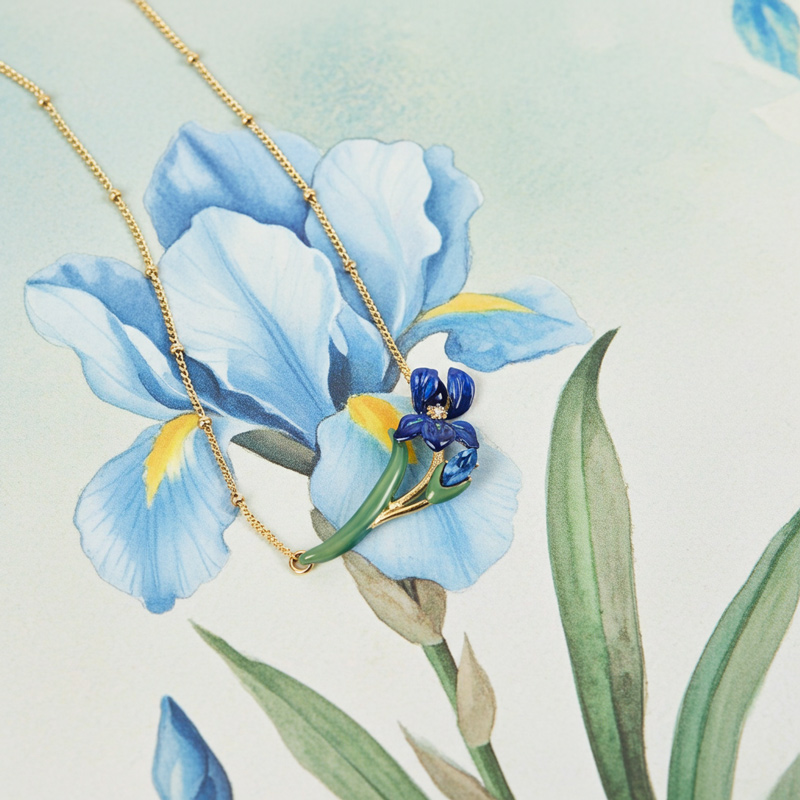 Sotiya Artist Collection Famous Painting Irises Inspired Enamel Necklace-Sotiya