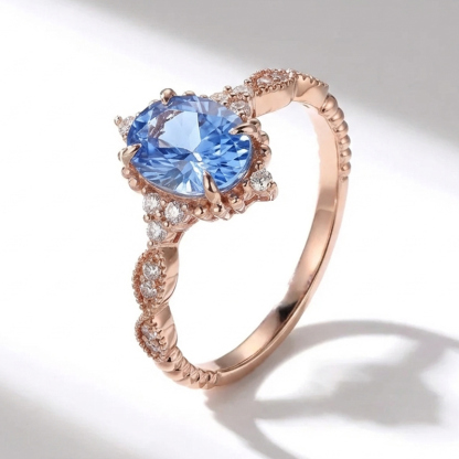 Sotiya Vintage Aquamarine Blue Oval Fantasy Starbrite Cut Engagement Ring Sterling Silver-Sotiya