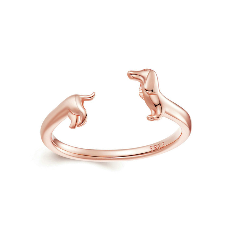 Sotiya Cute Dachshund Dog Open Ring Sterling Silver-Sotiya