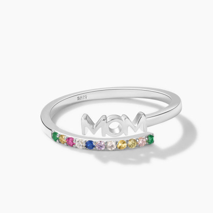 Sotiya MOM Multi Color Rainbow Adjustable Open Ring Sterling Silver-Sotiya