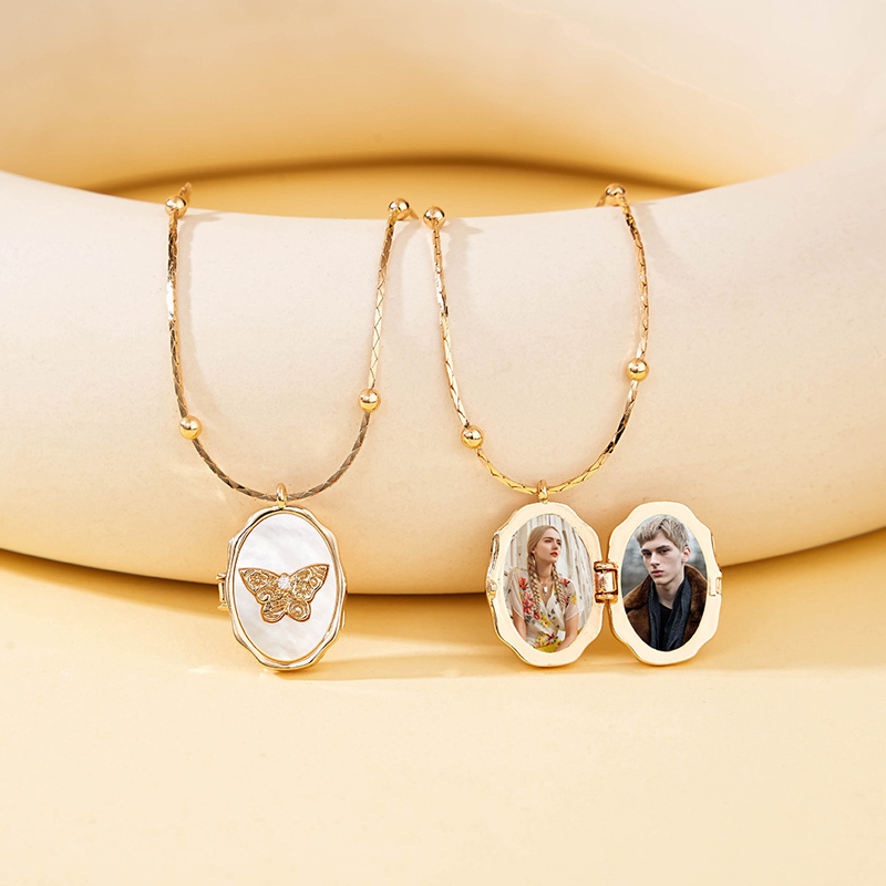 Sotiya Butterfly Shell Personalized Photo Locket Necklace-Sotiya
