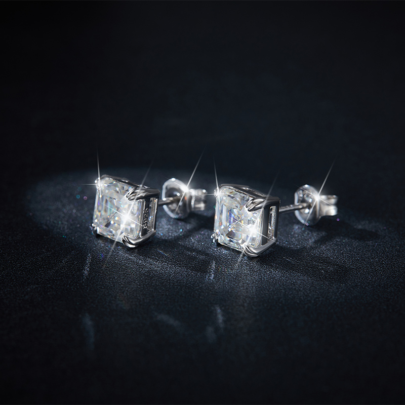 Sotiya Solitaire Asscher Cut Moissanite Stud Earrings Sterling Silver-Sotiya