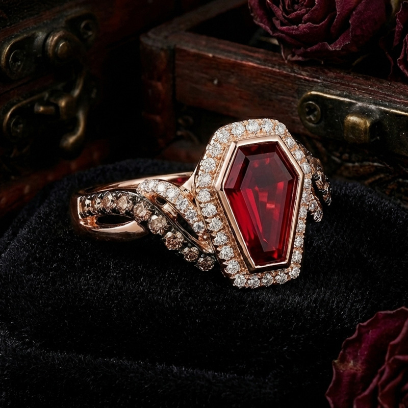 Sotiya Two Tone Twist Shank Halo Coffin Cut Coffee Engagement Ring Sterling Silver-Sotiya