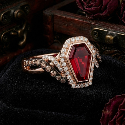 Sotiya Two Tone Twist Shank Halo Coffin Cut Coffee Engagement Ring Sterling Silver-Sotiya