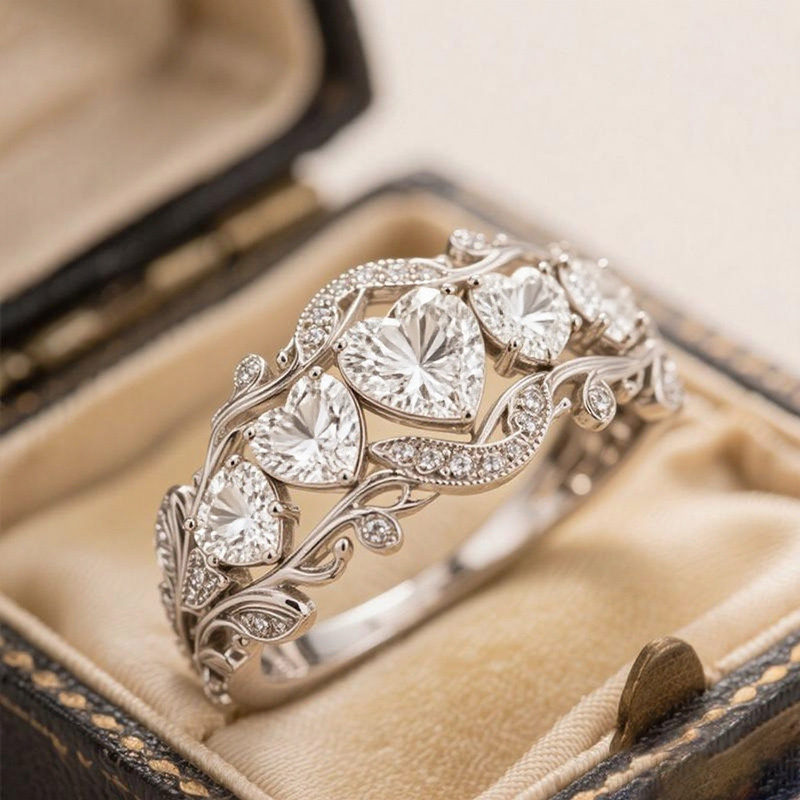Sotiya Heart Cut Vintage Filigree Wedding Ring Band Sterling Silver-Sotiya