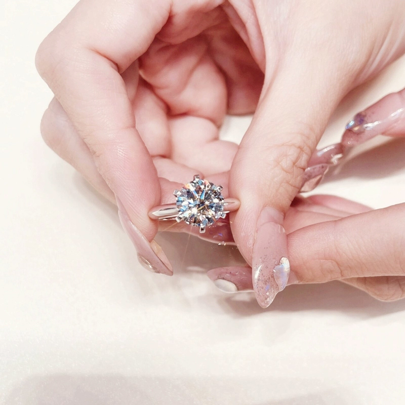 Sotiya Classic 6 Prong Round Cut Solitaire Moissanite Engagement Ring Sterling Silver