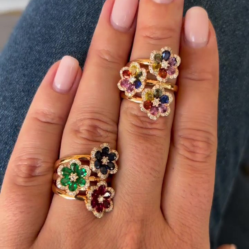 Sotiya Multi Color Three Flower Cocktail Ring Sterling Silver-Sotiya