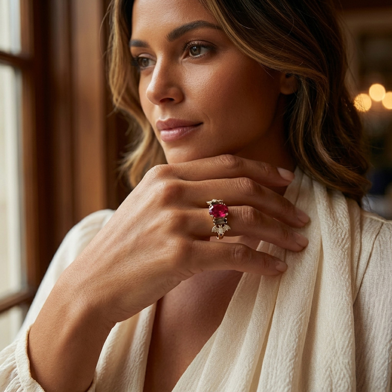 Sotiya Oval Cut and Coffin Cut Coffee Bat Shank Engagement Ring Sterling Silver-Sotiya