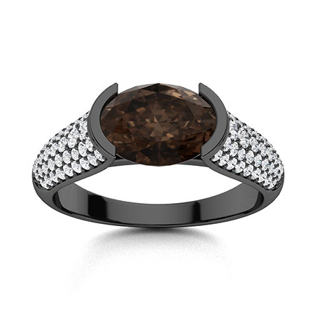 Sotiya Sidestone Bezel Coffee Oval Cut Engagement Ring Sterling Silver-Sotiya