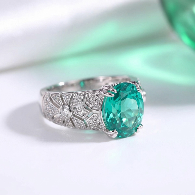 Sotiya Vintage Lab Grown Paraiba Oval Cut Engagement Ring Sterling Silver