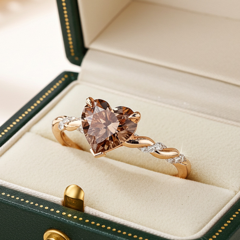 Sotiya Twist Heart Cut Pink/Coffee/White Engagement Ring Sterling Silver-Sotiya