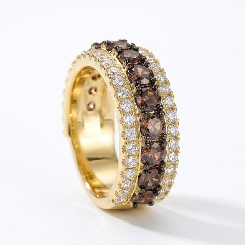 Sotiya Three-Row Round Cut Coffee Women's Wedding Ring Sterling Silver