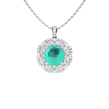 Sotiya Paraiba Round Cut Gorgeous Kaleidoscope Design Double Halo Necklace Sterling Silver-Sotiya