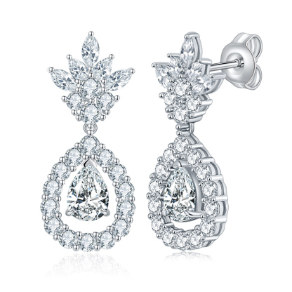 Sotiya Pineapple Design Pear Cut Moissanite Drop Earrings Sterling Silver-Sotiya