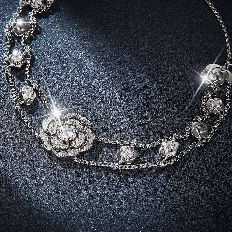 Sotiya Flower Design Moissanite Bolo Bracelet Sterling Silver-Sotiya