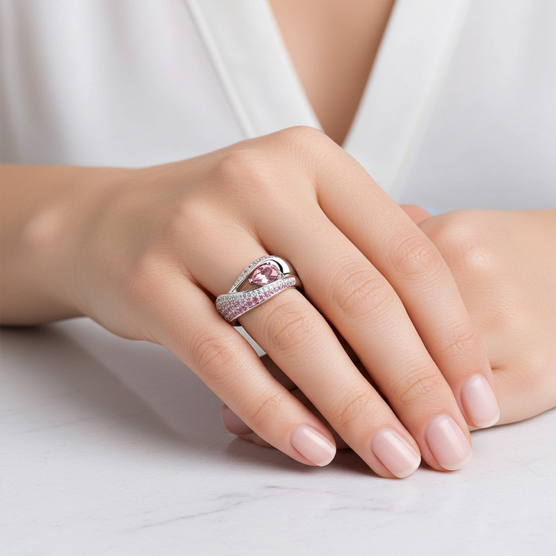 Sotiya Curved Pear Cut Cocktail Ring Sterling Silver-Sotiya