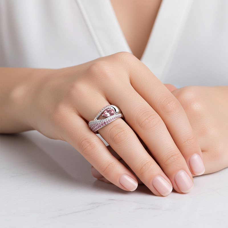 Sotiya Curved Pear Cut Cocktail Ring Sterling Silver-Sotiya